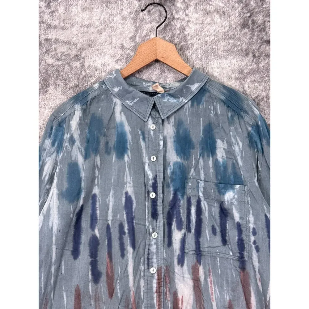 Anthropologie Top XL Womens Pilcro Gray Dyed Brushstroke Cotton Tunic Shirt_2